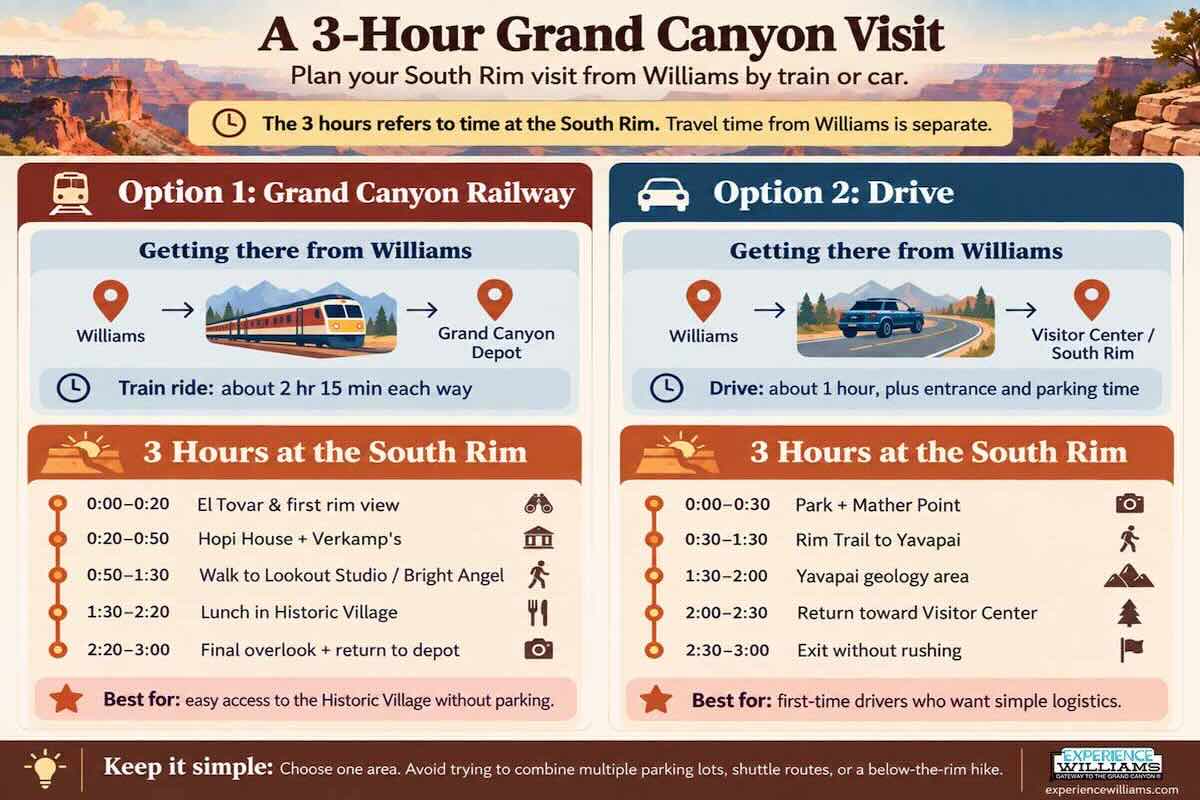 Grand Canyon 3 hour itinerary from Williams